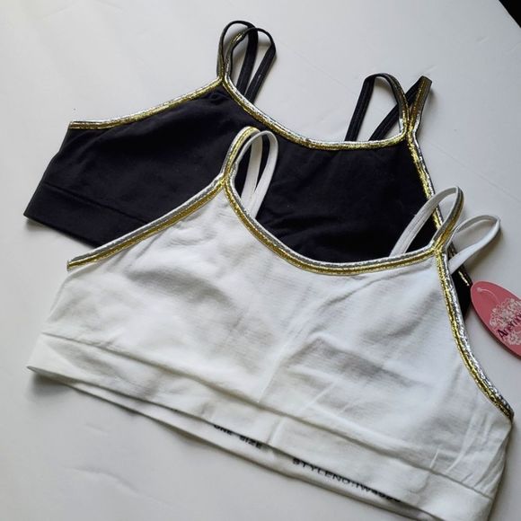 2 Pc Set Double Layer Bralette w/ Metallic Straps - Picture 2 of 10